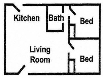 2 Bedroom Floor Plan at Paradise Village Apartments, Arizona, 85032
